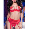 Chilirose Ensemble dentelle rouge seins nus